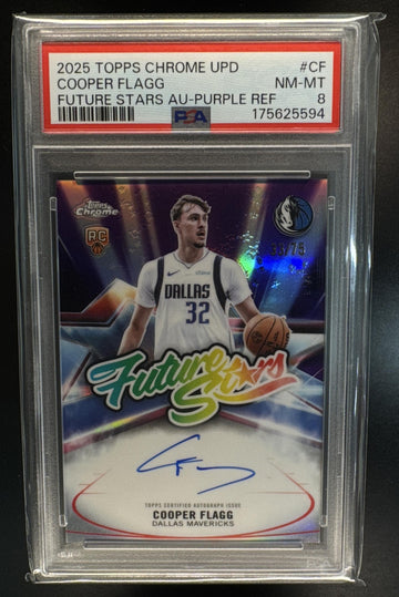 2025 Topps Chrome Update Cooper Flagg Future Stars Rookie Auto Purple Refractor /75 PSA 8