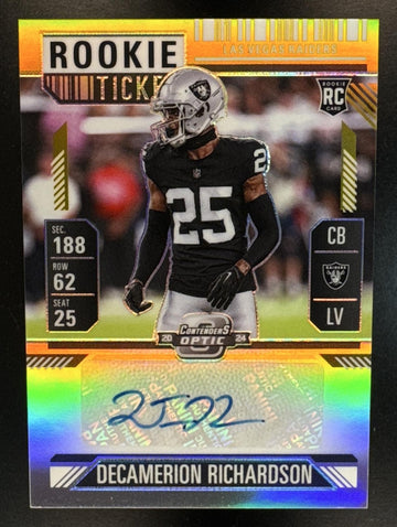 2024 Panini Contenders Optic Decamerion Richardson #192 Rookie Ticket Auto Gold /10 Raiders