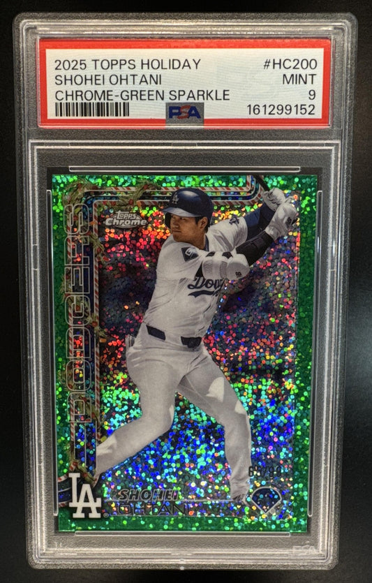 2025 Topps Holiday Shohei Ohtani #HC200 Chrome Green Sparkle Refractor /99 Dodgers PSA 9