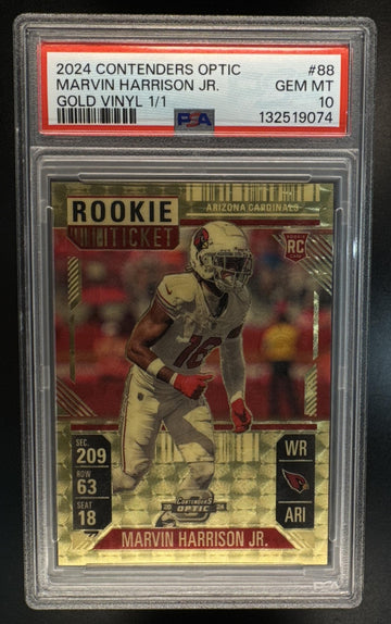 2024 Panini Contenders Optic Marvin Harrison Jr Rookie Ticket Gold Vinyl 1/1 PSA 10
