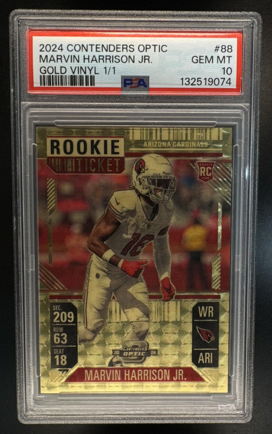 2024 Panini Contenders Optic Marvin Harrison Jr Rookie Ticket Gold Vinyl 1/1 PSA 10