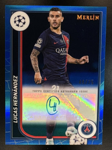 2023 Topps Chrome Merlin UEFA UCC Lucas Hernandez #AU-LH Auto Blue Refractor /75 Paris Saint-Germain