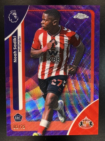 2026 Topps Chrome Premier League Noah Sadiki #161 Purple Wave Refractor /75 RC Sunderland