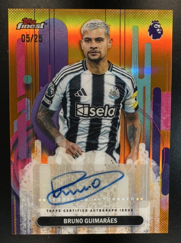 2025 Topps Finest Premier League Bruno Guimaraes #FA-GU Auto Orange Refractor /25 Newcastle United