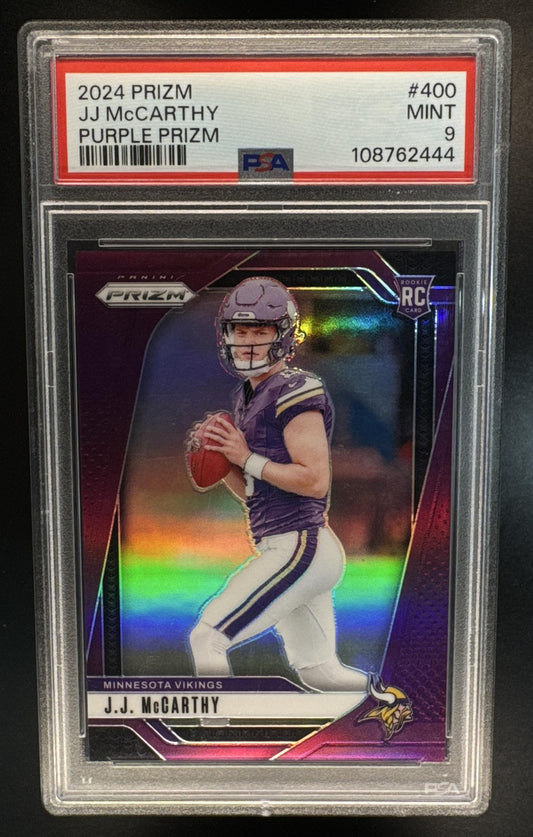 2024 Panini Prizm J.J. McCarthy #400 Purple Prizm /125 Rookie Vikings PSA 9