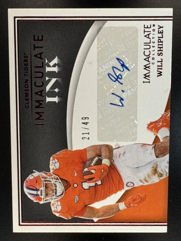 2022 Panini Immaculate Collection Collegiate Will Shipley #IN-WSH Ink Ruby /49 Clemson