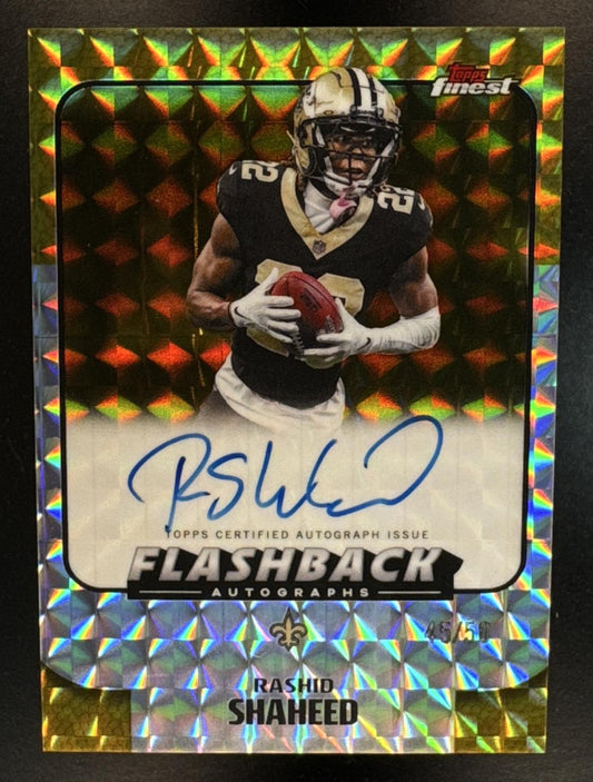 2025 Topps Finest Rashid Shaheed #FBA-RS Flashback Auto Gold Geometric Refractor /50 Saints