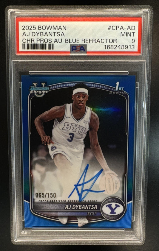 2025 Bowman Basketball AJ Dybantsa Chrome Prospect Autograph Blue Refractor /150 PSA 9