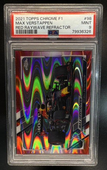 2021 Topps Chrome Formula 1 Max Verstappen #98 Red RayWave Refractor 5/5 Red Bull Racing Honda PSA 9