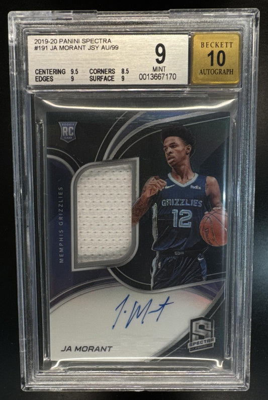 2019-20 Panini Spectra Ja Morant #191 6/99 RC Auto Grizzlies BGS 9 Auto 10