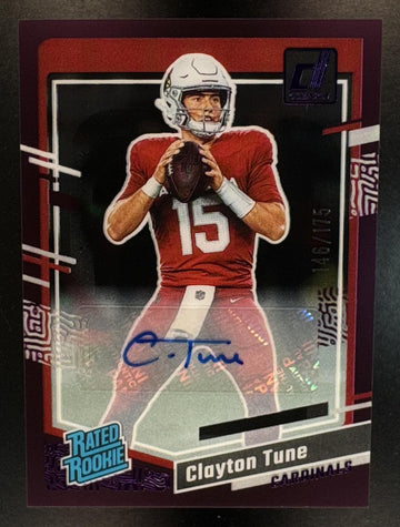 2023 Panini Clearly Donruss Clayton Tune #56 Rated Rookie Auto Purple /175 RC Cardinals
