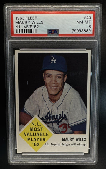 1963 Fleer Baseball Maury Wills National League Most Valuable Player ‘62 Dodgers PSA 8
