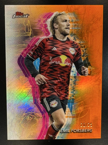 2024 Topps Finest MLS Emil Forsberg #70 Holo Glow Orange Refractor /25 Yew York Red Bulls