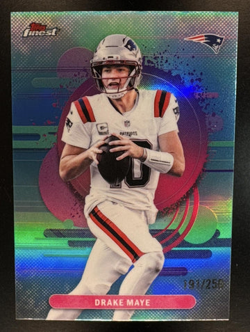 2025 Topps Finest Drake Maye #142 Uncommon Sky Blue Refractor 191/250 Patriots