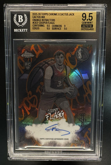 2025-26 Topps Chrome NBA X Cactus Jack Cooper Flagg Rookie Cactus Ink Orange Refractor /25 BGS 9.5 Autograph 10