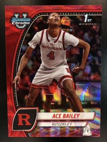 2024-25 Bowman Chrome University Ace Bailey #1 Red Wave Refractor 41/45 Rutgers