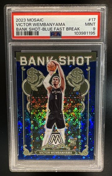 2023 Panini Mosaic Victor Wembanyama Bank Shot Fast Break Blue Prizm /85 PSA 9