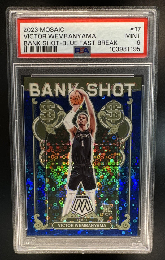 2023 Panini Mosaic Victor Wembanyama Bank Shot Fast Break Blue Prizm /85 PSA 9