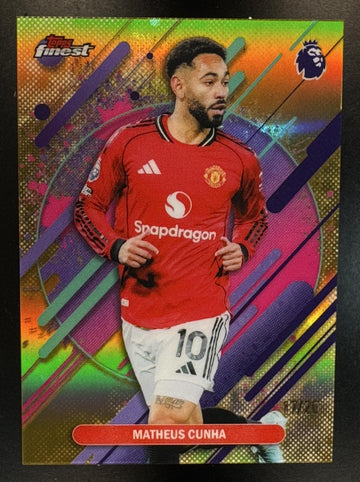 2025 Topps Finest Premier League Matheus Cunha #272 Rare Gold Refractor /20 Manchester United