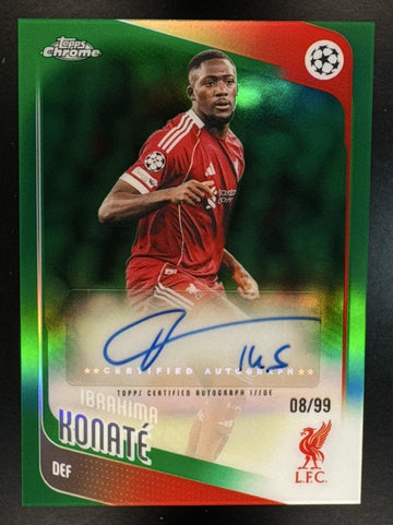 2025 Topps Chrome UEFA UCC Ibrahima Konate #CA-IK Auto Green Refractor /99 Liverpool