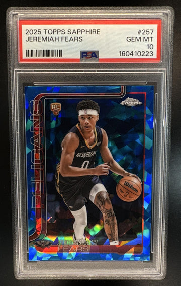 2025-26 Topps Chrome Sapphire Jeremiah Fears #257 RC Pelicans PSA 10