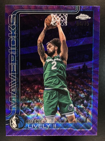 2025 Topps Chrome Update Dereck Lively II #116 Purple Wave Refractor /75 Mavericks