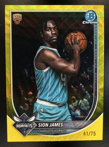 2025-26 Bowman Sion James #BCV-33 Chrome Yellow Wave Refractor 41/75 RC Hornets