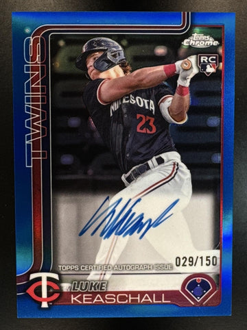 2025 Topps Chrome Update Luke Keaschall #RA-LK Auto Blue Refractor /150 RC Twins