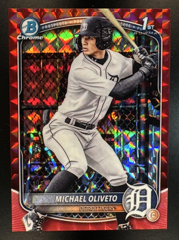 2025 Bowman Draft Michael Oliveto #BDC-156 Chrome Red Geometric Refractor /5 Tigers