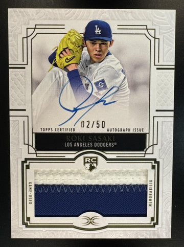 2025 Topps Definitive Collection Roki Sasaki #DRPA-RS Rookie Patch Autograph Gold /50