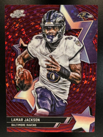 2025 Topps Cosmic Chrome Lamar Jackson #SF-5 Starfractor Red /5 SP Ravens