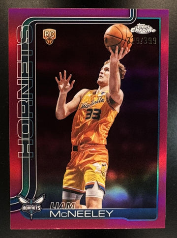 2025 Topps Chrome Update Liam McNeeley #179 Magenta Refractor /399 RC Hornets