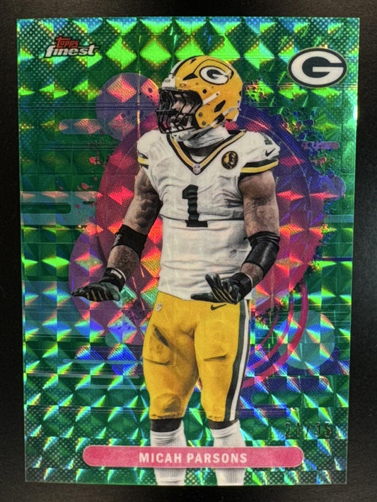 2025 Topps Finest Micah Parsons #187 Uncommon Green Geometric Refractor /35 Packers