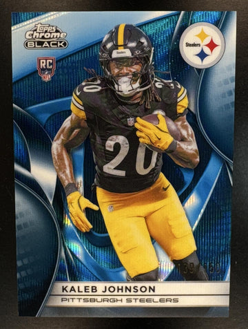 2025 Topps Chrome Black Kaleb Johnson #141 Blue Wave Refractor /150 RC Steelers