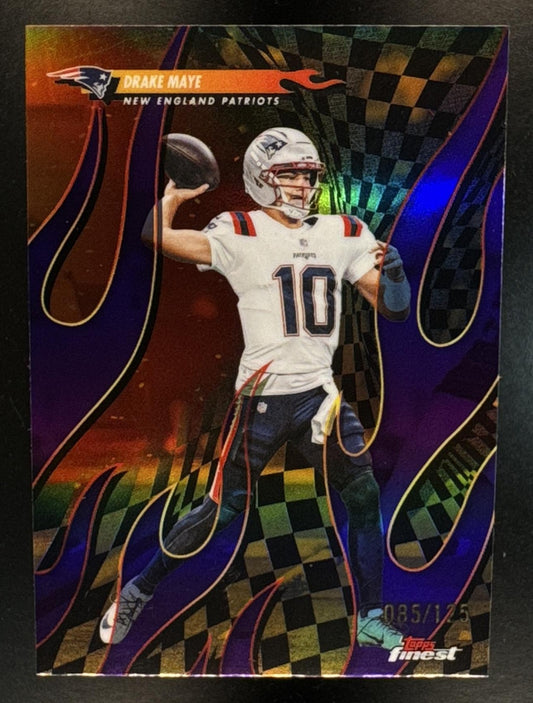 2025 Topps Finest Drake Maye #T-25 Torchers Purple Refractor 85/125 Patriots