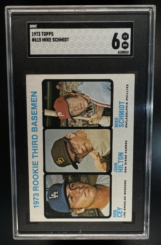 1973 Topps Rookie Third Basemen Ron Cey John Hilton Mike Schmidt #615 RC Phillies SGC 6