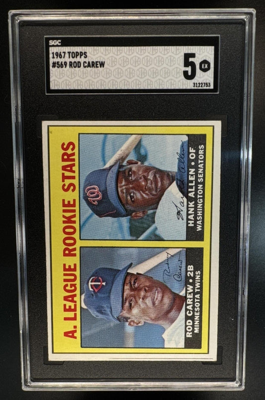 1967 Topps A. League Rookie Stars Rod Carew Hank Allen RC, #569 RC Pirates SGC 5