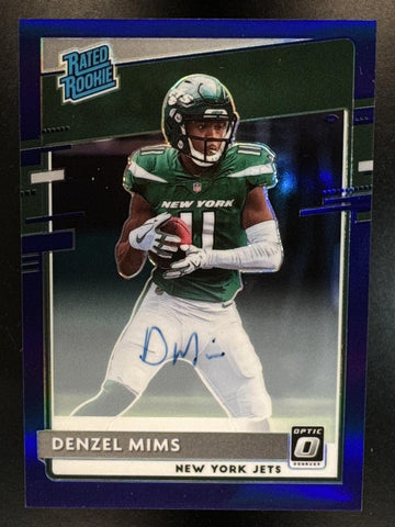 2020 Panini Donruss Optic Denzel Mims #173 Rated Rookie Auto Purple /35 RC Jets