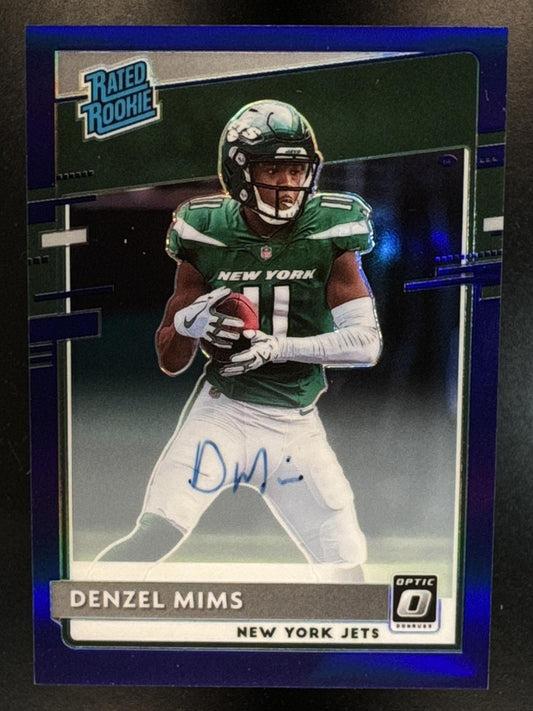 2020 Panini Donruss Optic Denzel Mims #173 Rated Rookie Auto Purple /35 RC Jets