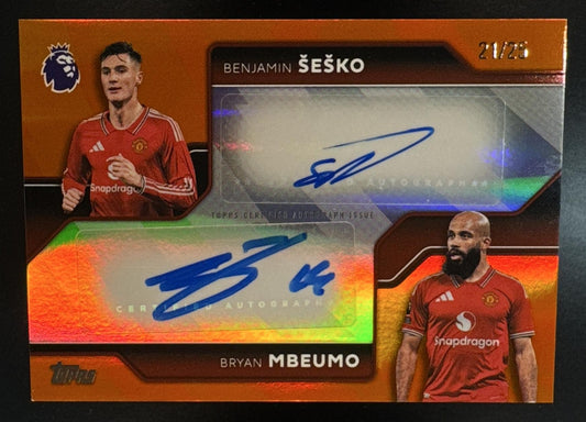 2026 Topps Premier League Benjamin Sesko Bryan Mbeumo Dual Auto Orange Foil /25