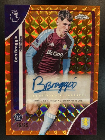 2026 Topps Chrome Premier League Ben Broggio #CA-BB Auto Orange Geometric Refractor /25 RC Aston Villa