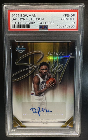 2025 Bowman Darryn Peterson #FS-DP Future Script Gold Refractor /50 Kansas Auto PSA 10
