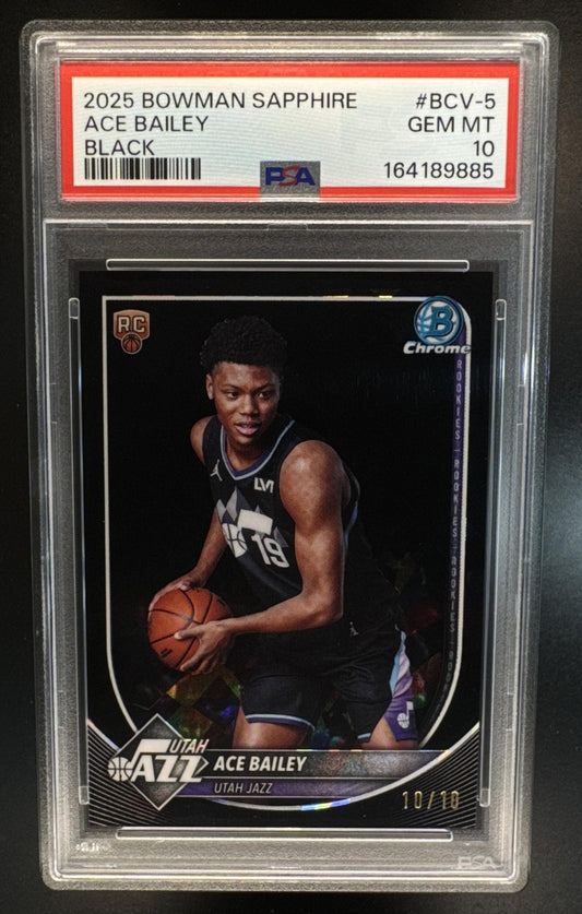 2025 Bowman Sapphire Ace Bailey #BCV-5 Chrome Black Refractor 10/10 RC Jazz PSA