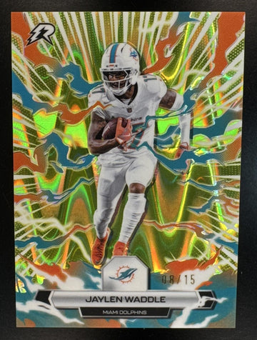 2025 Topps Resurgence Jaylen Waddle #62 Lime Green Power Surge Refractor /15 Dolphins