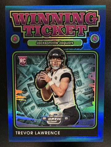 2021 Panini Contenders Optic Trevor Lawrence #WT10 Winning Tickets Blue /99 RC Jaguars