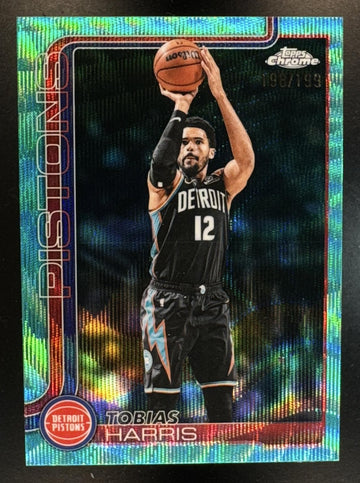 2025 Topps Chrome Update Tobias Harris #124 Aqua Wave Refractor /199 Pistons