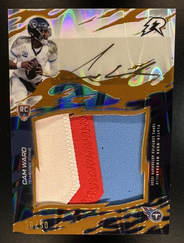 2025 Topps Resurgence Cam Ward #RRS-CW Rookie Relic Signatures Gold Refractor /50 Titans