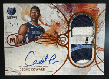2025 Topps Motif Cedric Coward #RDRA-CC Rookie Dual Relic Auto Orange /25 MEM RC