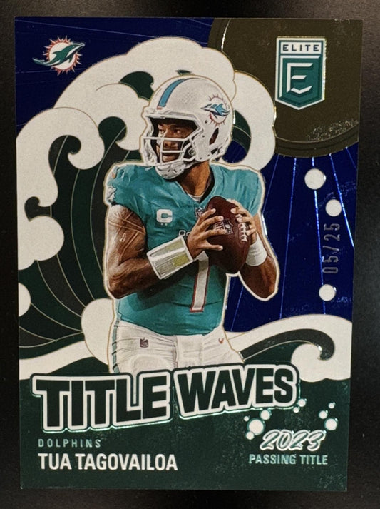 2024 Panini Donruss Elite Tua Tagovailoa #8 Title Waves Blue 5/25 Dolphins