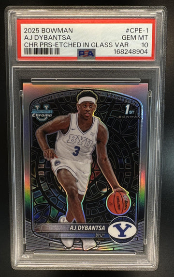 2025 Bowman AJ Dybantsa #CPE-1 Chrome Etched In Glass Var 1st Bowman BYU SSP PSA 10